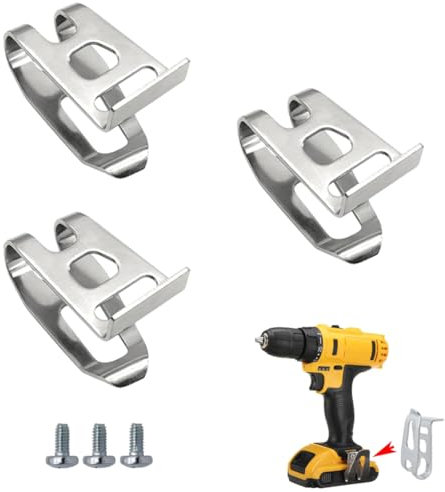 WUSJCOF 3 piezas ganchos clip repuesto acero inoxidable, soporte para destornillador inalámbrico, con la base de batería de un taladro eléctrico, ideales para cinturón, compatibles
