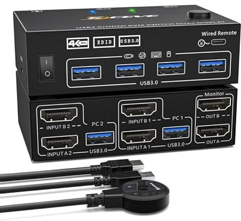 High-Tech Place KC-KVM202AS 4K 60HZ USB3.0 HDMI Dual Display KVM Switch Unterstützung für analoge EDID Displaysperre