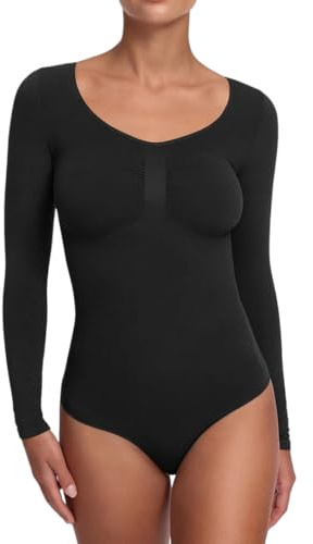 creamy fabrics Shapewear Damen Body langarm mit String stark formend | Body Shaper aus weichem Polyamid Elastan Stretch glättet Bauch Taille Arme und Oberkörper für angenehme Looks unter Kleidung