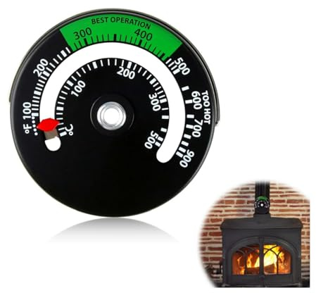 Magnetisches Thermometer Kaminofen, Holzofenthermometer Magnetisch, Kamintemperaturmessgerät, Kaminofen Rohr Thermometer, Ofenthermometer, Rohr Ofen Temperaturmesser, Holzofen-Zubehör für Kamin, 1 Stk