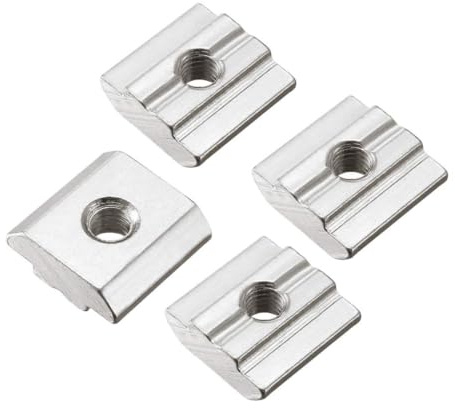 TOP-VIGOR M6 Slide in T-Nuts, Nickel Plated Carbon Steel T Slot Nuts for 3030 Aluminium Extrusion Profile, Threaded T-Slot Fasteners for CNC, 3D Printer & Frame Assembly, 4Pcs