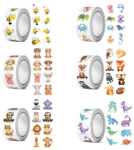 3000 Stück Tiere Sticker Rolle Runde Cartoon Tier Aufkleber Reward Aufkleber Tiere Self-Adhesive Tiersticker Cartoon Sticker Rolle für Skateboard Gepäck Scrapbook Laptop Trinkflasche