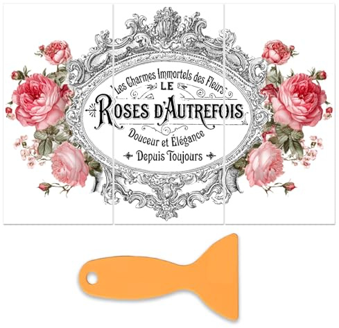 PLIGREAT 3 fogli di adesivi transfer vintage a forma di rosa per artigianato, impermeabili, stile francese, decalcomanie per mobili, album di ritagli, fai da te, legno, ceramica, carta