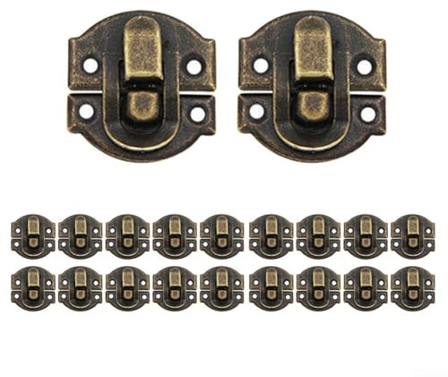 10 x Kastenriegel-Verschlüsse, Eisen-Schrank-Haspe, antiker Verschluss mit Schrauben für Schmuckschatullen, Kisten, Truhen, Koffer (Bronze)