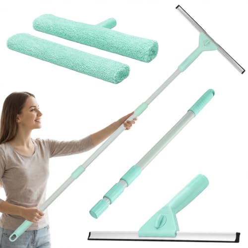 edihome, Limpia Cristales Telescópico Extensible con Longitud hasta 160 cm, Limpiacristales con 2 Cabezales, Rasqueta Tipo Escobilla de Silicona para Ventanas, Ducha y Espejo (Set Completo)