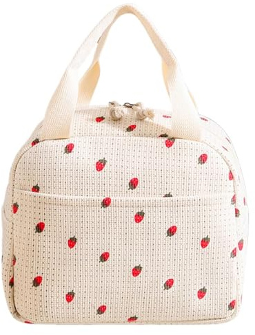 QhgPnt 1Pcs Lunch Bags for Women, Leak Proof refrigerated Bag with Handle, Large Insulated Lunch Box Lightweight Tote, for Work, Beach, School, Picnic& Daily Use, (Light White - Strawberry)