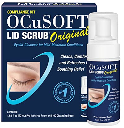 OCuSOFT Lid Scrub Original Compliance Kit – Exfoliante instantáneo de espuma para párpados y toallitas sin pelusa – Kit diario de párpados para eliminar aceite, polvo, polen y maquillaje de ojos – 1.7