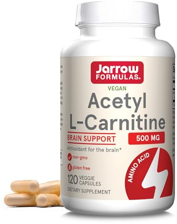 Jarrow Formulas® Acetyl L-Carnitine 500 mg, Dietary Supplement, Amino Acid Support for Brain Health and Antioxidants, 120 Veggie Capsules, 120 Day Supply