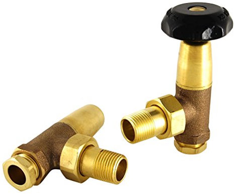 SMR Bathrooms BNB-1/2-B Black Old School Radiator Valves (Angled Manual), Un-Lacquered Brass