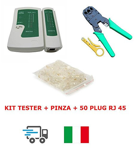 Mysmartshop Tester Cavo di Rete LAN RJ45 RJ12 RJ11 + Pinza CRIMPATRICE + 50 Plug ETHERNET