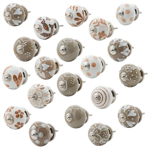 Knober 20 X Stück Set | Erdfarbend | | Montur aus Edestahl | Möbelknöpfe 40mm Knauf | Türgriff Gewinde metrisch M3 | handbemalt | Set 03