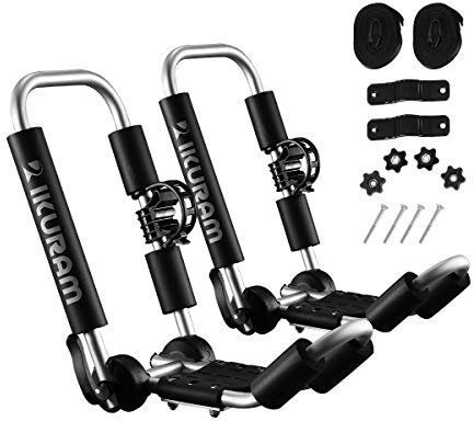 Kajak-Dachträger, Aluminium, zusammenklappbar, J-Stil, universal, 3-in-1-Multifunktion für Kanu, SUP, Kajaks, Surfbrett-Dachhalterung auf SUV, Auto und LKW-Querstangen