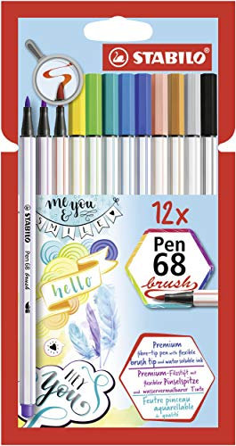 STABILO - Premium-Filzstift mit Pinselspitze für variable Strichstärken - Pen 68 brush - 12er Pack - mit 12 verschiedenen Farben