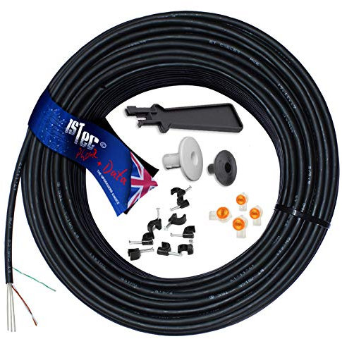 1STec 10m Roll of Genuine BT CW1415 Dropwire 11 Overhead Single 1 Pair Telephone Drop Wire Down Lead kit with 2 Cable Entry Grommets 4 Joining Gel Crimps + Clips and IDC Insertion Tool (10 Metre)