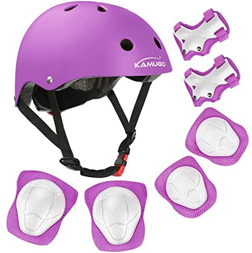 KAMUGO Enfants Casque de vélo pour Les âges 2-8 garçons avec Filles équipement de Protection de Sport Genou coude Poignets pour Skateboard vélo Scooter Patins Ligne (Purple)