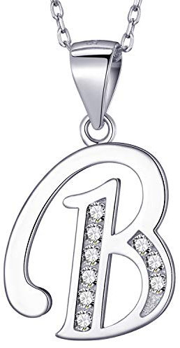 MASADA 925 Silber Buchstaben-Halskette - Initialen-Anhänger mit Zirkonia-Steinen - Buchstabe B - 46 cm Kette mit Samtbeutel
