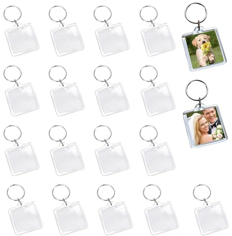 Lot de 25 Porte-clés photo en acrylique transparent Porte-clés cadre photo en forme de carré vierge Porte-clés Photo Vierge Personnalisé Cadres Photo Bricolage