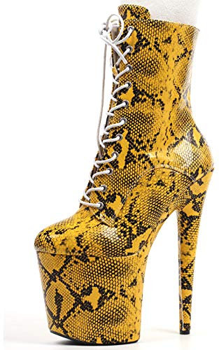 TIKENBST High Heels 20CM Pole Dance Stiefeletten Plattform Stiefel Snakeskin Pattern,Yellow-39
