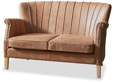 Loberon Sofa Brookfield, Zeitlos Eleganter Look, mit Authentischen Polsternägeln, englisches Design, Sitzmöbel, Zweisitzer, Schweinsleder, Eschenholz, braun