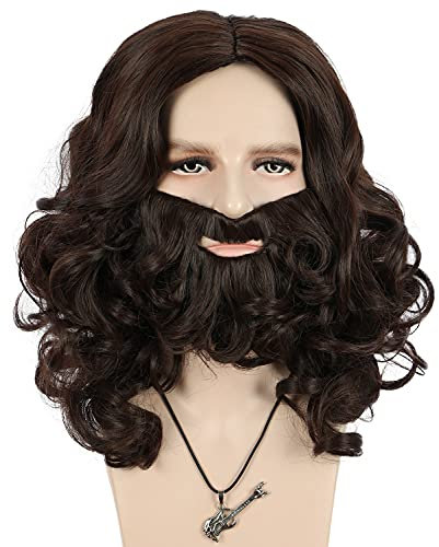 VGbeaty Erwachsene Jesus Perücke und Bart Set Dunkelbraune Schnurrbart Perücke Halloween Kostüm Cosplay Party Perücke