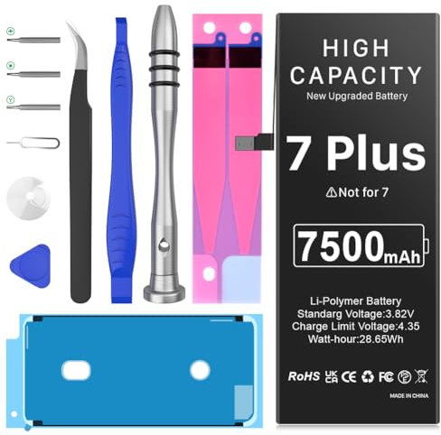 Akku für iPhone 7 Plus, 7500 mAh Boanv Ersatz-Akku mit sehr hoher Kapazität, 0 Zyklen für iPhone 7 Plus, mit professionellen Ersatzwerkzeugen