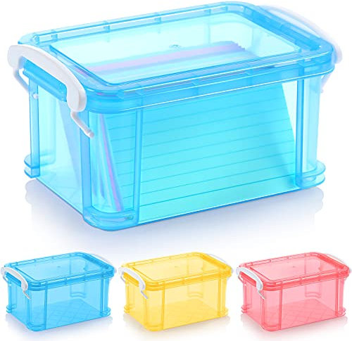 Patelai 3 Stück Karteikarten-Box aus Kunststoff, 7,6 x 12,7 cm, Rezeptkarten-Aufbewahrung, Organizer, farbige Foto-Box zum Abheften von Notizen, Adressen, Rezepten (Gelb, Blau, Rosa)