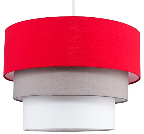 MiniSun | Round Modern 3 Tier Red Fabric Ceiling Pendant Light Shade | Pendant Lights, Home Décor & Improvement Essential | Includes 10W GLS Bulb | 300mm Shade Width
