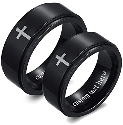 ANAZOZ 2 Stück Eheringe Paarpreis Edelstahl Kreuz Drehbar Eheringe Elegant Freundschaftsringe Schwarz Trauringe Hammerschlag mit Kostenlos Gravur