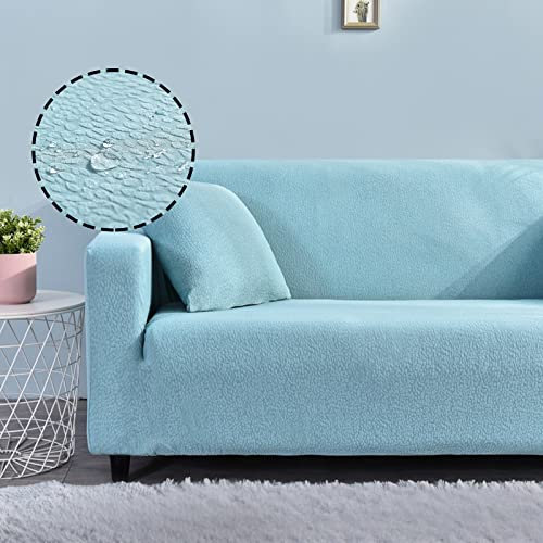 Treer Sofaüberzug Wasserdicht 1 2 3 4 Sitzer, Feste Farbe Sofabezug Elastisch Universal Schonbezug Sofa Stretch Antirutsch Sofa Hussen Spandex Sofaschoner Sofahusse (Hellblau,2 Sitzer)