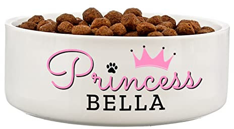Personalised Princess 14cm Medium Ceramic White Pet Dog Bowl