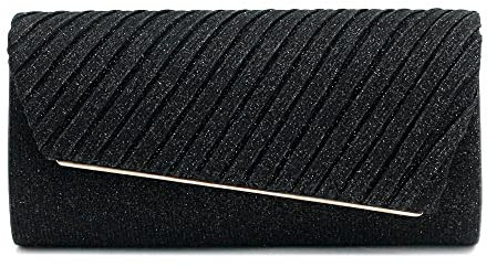 Naimo Flap Dazzling kleine Clutch Abendtasche mit abnehmbarer Kette, Schwarz mit Plissee, Einheitsgröße