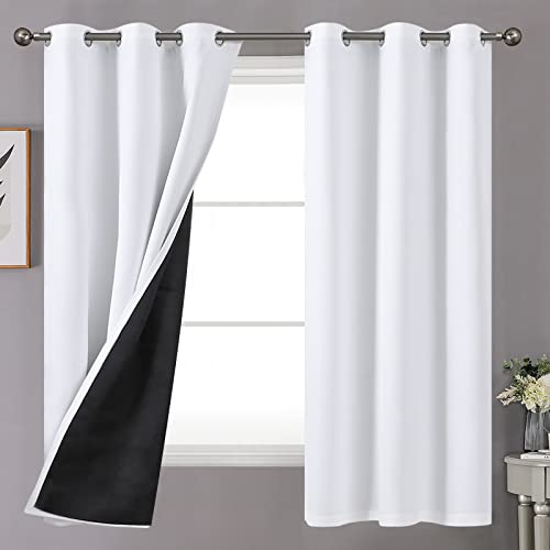 YoungsTex Pure White 100% Verdunkelungsvorhänge für Schlafzimmer, 160 cm lang, 2 Paneele, doppellagig, vollflächig, verdunkelnd, wärmeisoliert, verdunkelnd, Fenstervorhänge, Ösen, 106 x 160 cm