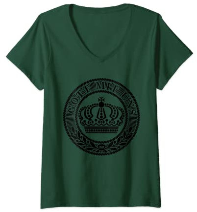 Damen Preußische Gürtelschnalle T-Shirt Gott Mit Uns Deutschland Tee T-Shirt mit V-Ausschnitt