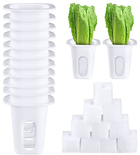 Hoolerry 100 Pcs Hydroponics Growing System Kit Include 50 Hydroponic Grow Baskets Pods and 50 Square Sponges, Indoor Seed Starter for Garden Supplies
