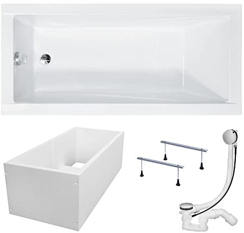 KOLMAN Badewanne MODERN Rechteck 170x70 mit Wannenträger, Ablaufgarnitur und Füßen Komplettset 4in1 Premium Original Acryl Wanne Siphon