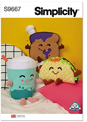 Simplicity SS9667OS Plush Taco, Toast and Bubble Tea by Carla Reiss OS (ONE Size)
