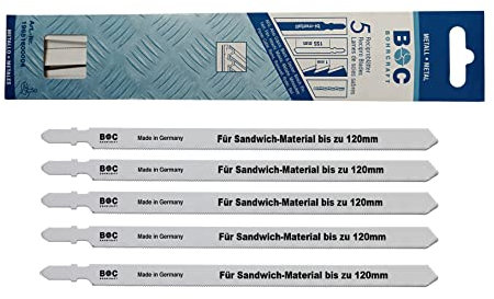 5 Stück lange Metall Stichsägeblätter 155 mm BI Metall für Stahl Sandwich Material bis 120 mm Bohrcraft Art.Nr. 19651600003 / Code 1965-10 Ref. Nu. Bosch: T318AF