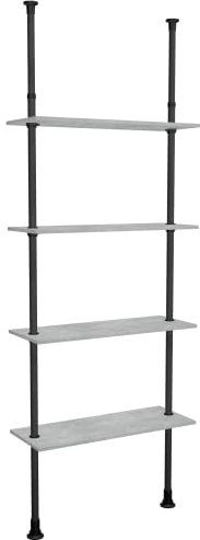KDR Produktgestaltung Teleskopregal in Beton Optik Klemmregal Regal ohne Bohren Küche Bad Nische Ecke - 4 Regalboden Holz 80x30 cm individuell höhenverstellbar