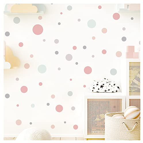 Little Deco Punkte Set 172 Stück Wandsticker Kreise Dots Wandtattoo für Kinderzimmer Klebepunkte Babyzimmer Wandaufkleber selbstklebend rosa grau DL978