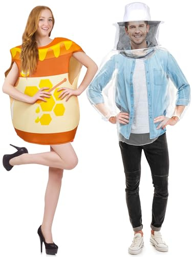 Panitay Jar of Honey Costume Set Beekeeper Couples Outfits Cosplay Bee Jacket Honey Pot for Halloween Party Supplies