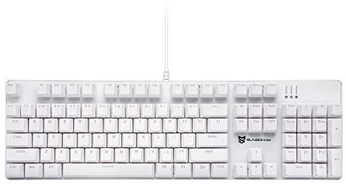 Qisan Mechanische Gaming-Tastatur, kabelgebundene Tastatur Led Hintergrundbeleuchtung Weiße 104Tasten Amerikanisches Layout Gaming-Tastatur mit Abnehmbarer,Blau Schalter