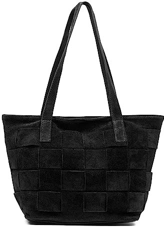 FIRENZE ARTEGIANI. Agnone Shopper Tasche für Damen, echtes Leder, Veloursleder, 38 x 14 x 24 cm, Farbe: Schwarz, Schwarz, Utility