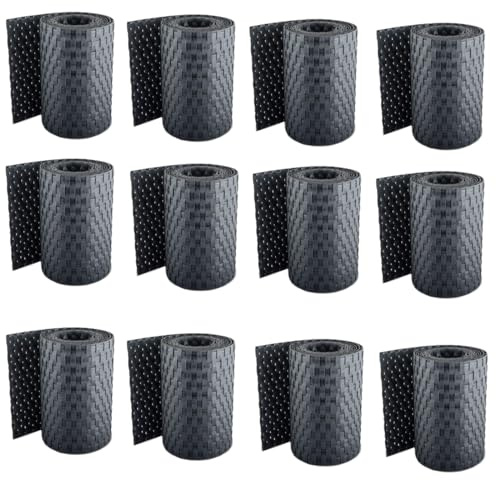 Sellon24® Rattan Sichtschutz-Streifen Rattanoptik Sichtschutz für Stabmattenzaun Flechtoptik 255 x 19 cm (RD03_anthrazit_12 Stück)