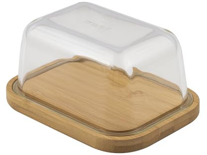 Point-Virgule Beurrier en bambou avec couvercle en verre, 19x14x9cm