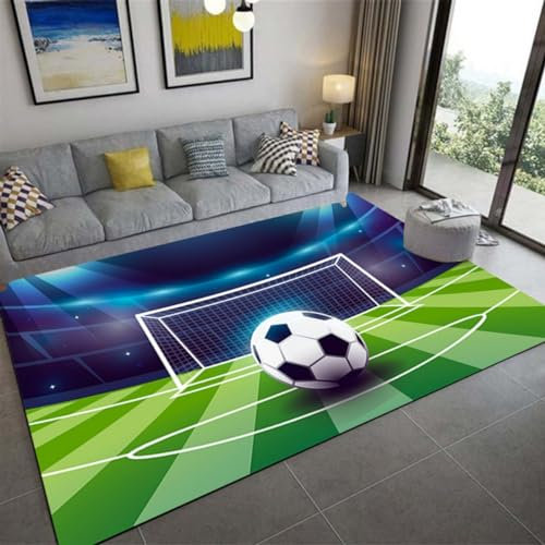 Xisnuient Großer Teppich 3D Fußball Muster Rutschfester Teppich Flamme Fußball Wohnzimmer Sportbereich Teppich Kinderzimmer Spiel Bodenmatte Kinder Jungen Mädchen Teenager (Farbig 1,60x90 cm)
