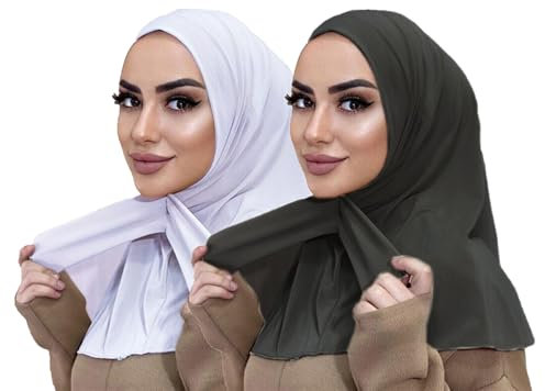 MOWEN 2 Stück Modal-Baumwolle Tasten-Hijab-Mütze, Einfarbig, Untertuch für Islamische Muslimische Kopftuch, Elastische