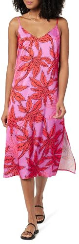 The Drop Ana Silky V-Neck Midi Slip Dress Robes, Imprimé Floral Rose Tropical, S