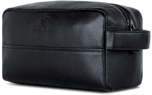VON HEESEN Kulturbeutel Leder Kulturtasche für Herren & Damen - Echtleder Necessaire ideal zum Reisen - Waschtasche und Kosmetiktasche mit einem Hauptfach schwarz, groß