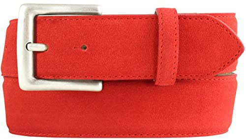BELTINGER Gürtel aus Veloursleder mit altsilberner Gürtelschnalle 4 cm | Velour-Ledergürtel 40mm | Wildleder-Gürtel alt-silber 4cm | Rot 95cm
