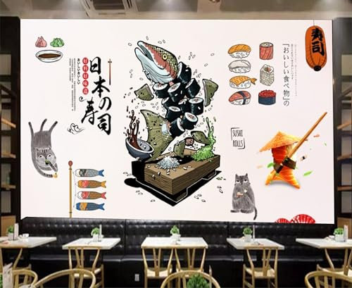 SIJIFACAI Wandbilder in individueller Größe, japanisches Sushi, japanisches Essen, Sushi-Restaurant, Nebel, Kiefer, Wolken und Nebel, abnehmbar, selbstklebende Wandbilder, große Fototapete